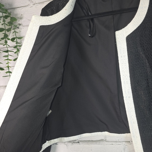 Karl Lagerfeld Vintage Black White Cropped Openfront 3/4 Sleeve Lined Blazer Xl - Picture 3 of 5